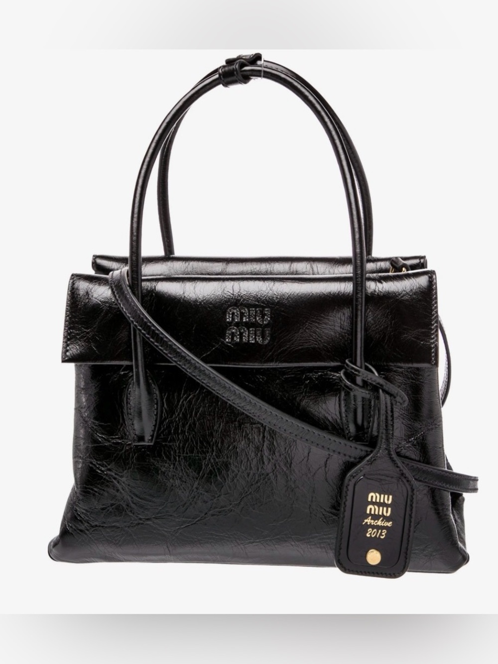 Miu Miu Leather Solitaire Bag Archival Black Vitello Shine